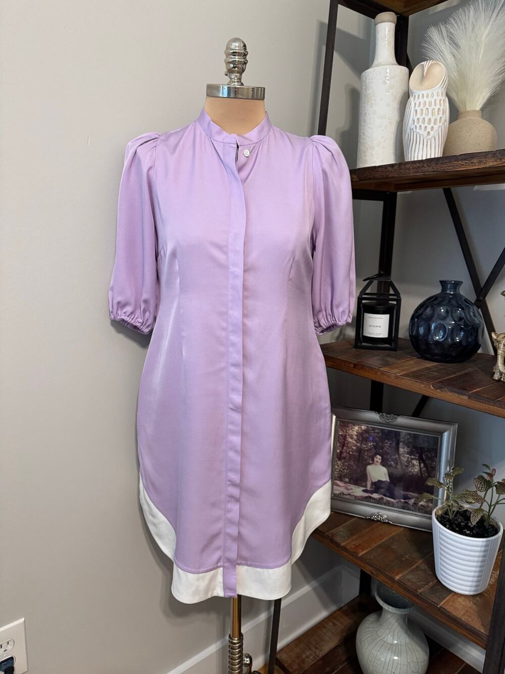 Chloe Kristyn Shirt Dress Lavender White Women’s SIZE SMALL